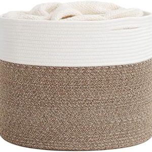 Goodpick 15.8 x 15.8 x 13.8 Inches Blanket Basket - Cotton Rope Baskets for Blankets & Toys, Nursery & Living Room Decor (Soft Material Design)