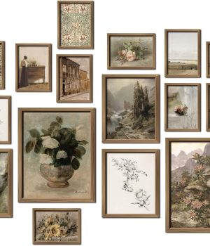 16 PCS Framed Vintage Wall Art Decor, French Country Farmhouse Gallery Wall Frame Set Prints for Bedroom Bathroom, Rustic Landscape Posters for Living Room Aesthetic, Cottagecore Dorm Home Collage Kit