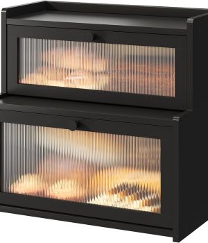 FILWH Bread Box for Kitchen Countertop Double Layer Large Corner Bread Box Capacity Bread Storage Bin Farmhouse Breadbox Container Organizer Cabinet Cupboard Black